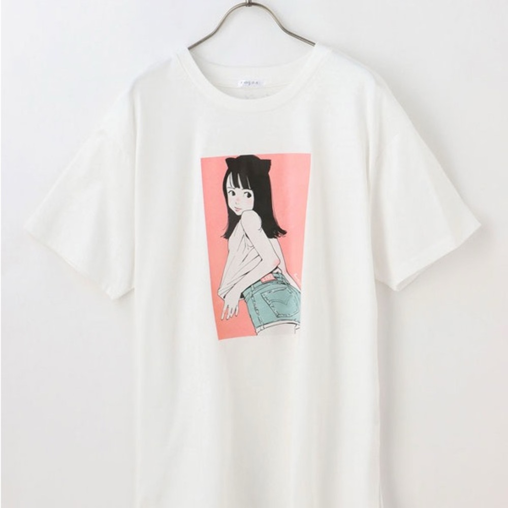 White Graphic Tee with Anime Print